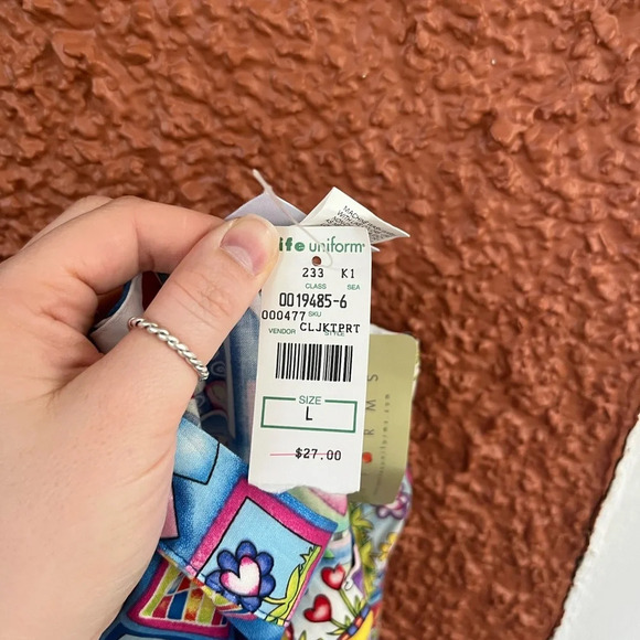 PEACHES Scrub Top Nurse Dental Pediatric Vet Tech RETRO Pink Polka Dot Medium - Picture 6 of 6